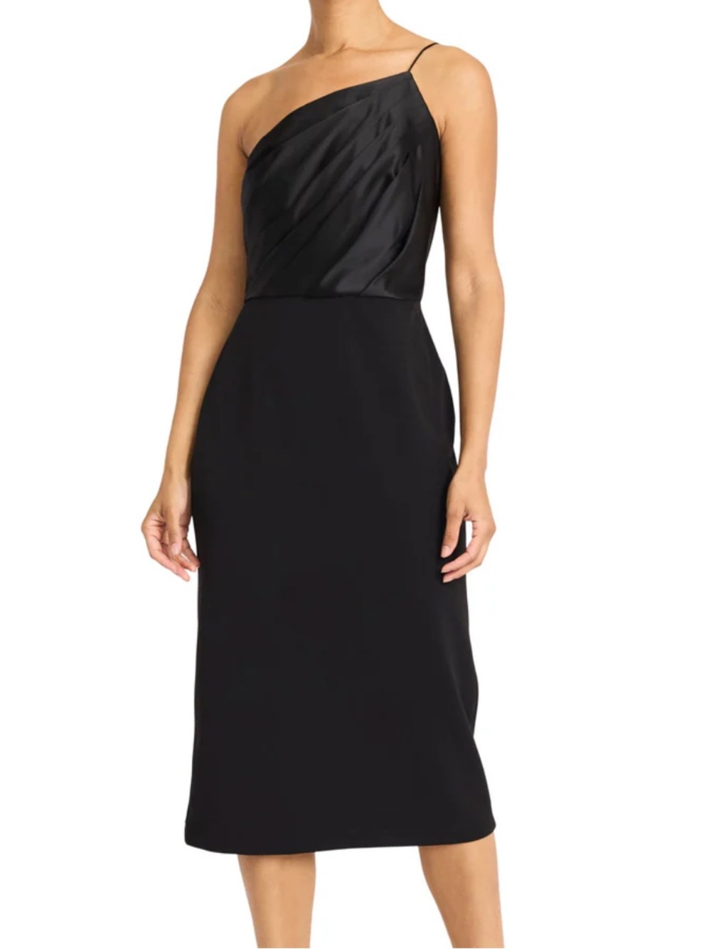 Maggy London Sonia Black Midi Dress One Shoulder Cocktail 12 NWT